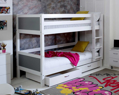 bunk bed with grey end panels and underbed drawers