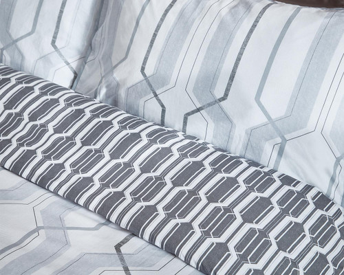 Grey Geometric Single Duvet Set Detail