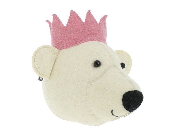 Bear With Pink Crown Felt Animal Wall Head Decor Right Side