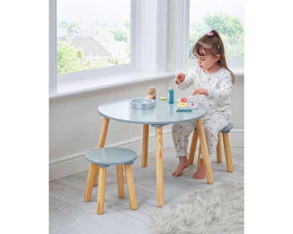 Table with Two Stools grey