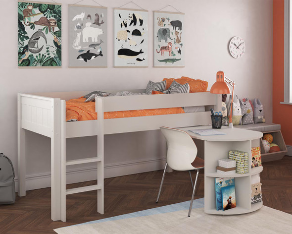 Stompa CK Midsleeper Bed with Pull Out Desk white