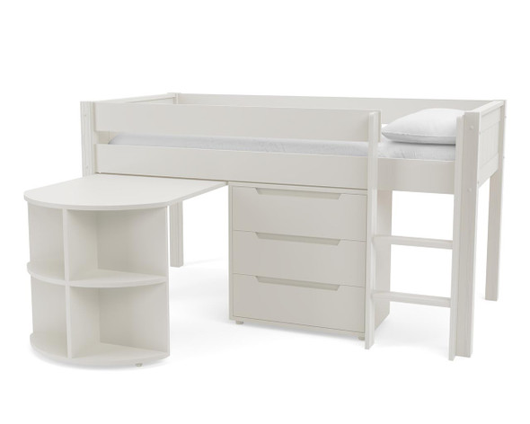 CK Midsleeper Bed with Pull Out Desk and Chest white cut out