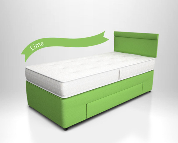 Potter single storage divan with side drawer in lime green