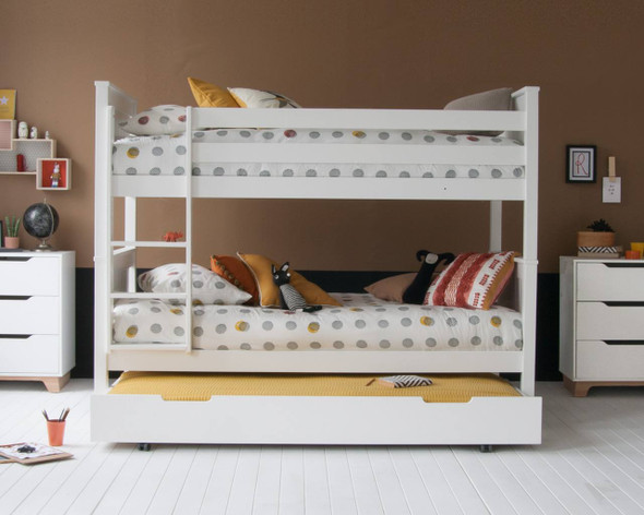 Classic Beech Bunk Bed in Pure White  With Storage Trundle