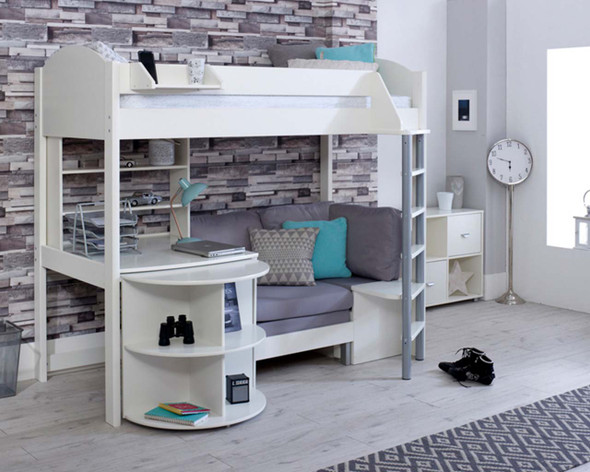 Noah High Sleeper E white with grey chair bed