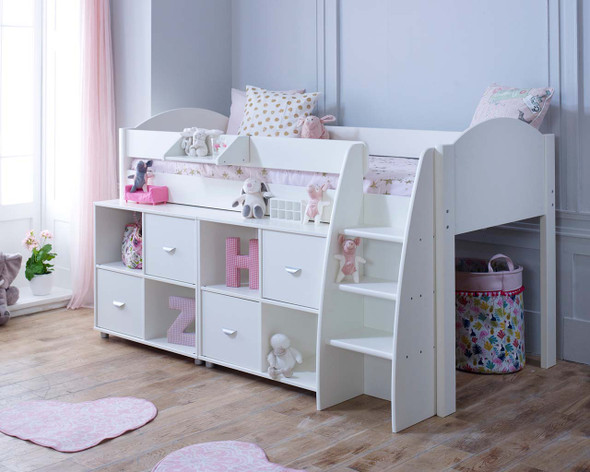 Eli Midsleeper with 2 Cube Storage Units white