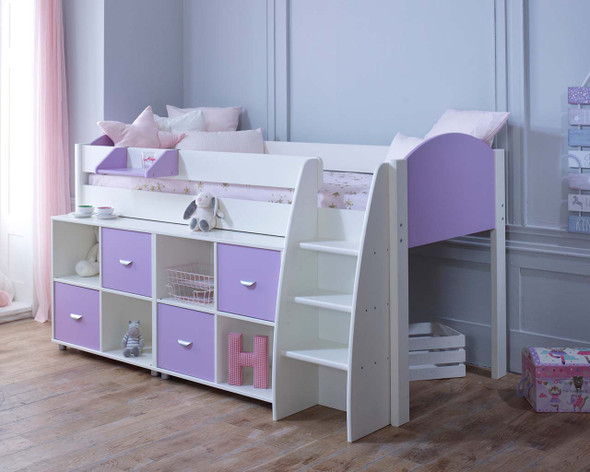 Eli Midsleeper with 2 Cube Storage Units white/lilac