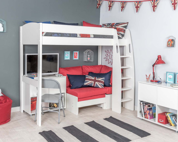 stompa uno s with red sofa bed and white cube storage