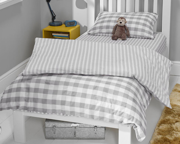 Grey Check & Stripe Duvet Set