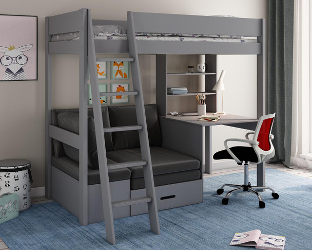 Estella Grey High Sleeper with Desk and Corner Sofabed in black