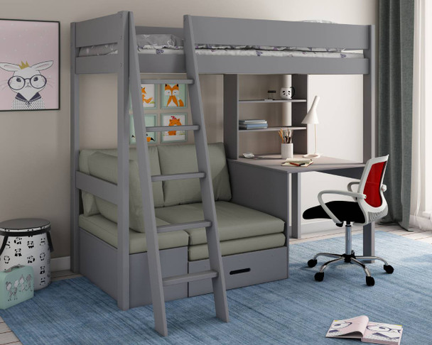 Estella Grey High Sleeper with Desk and Corner Sofabed