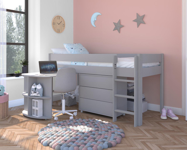 Uno Midsleeper grey With  Desk and Chest