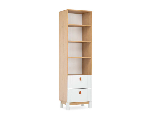 Rafi bookcase in white and oak cut out angle