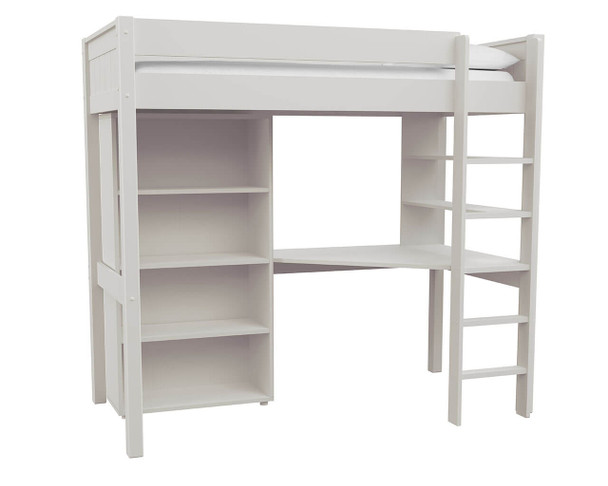 Stompa Classic White Highsleeper with desk, shelving and bookcase