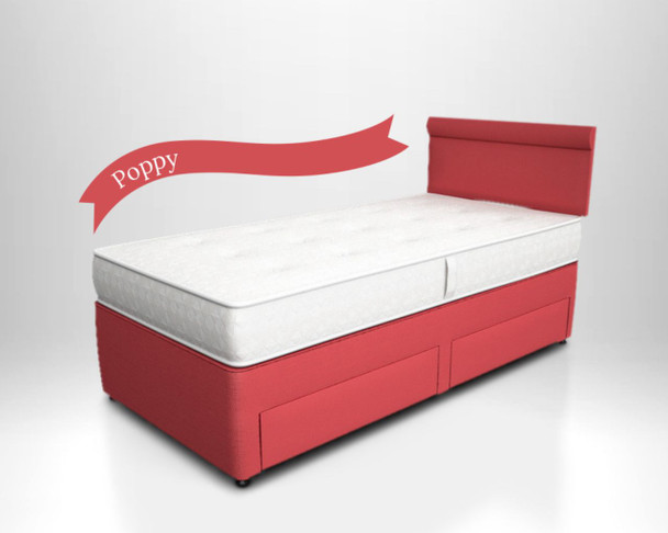 Potter single storage divan bed with 2 side drawers in poppy red