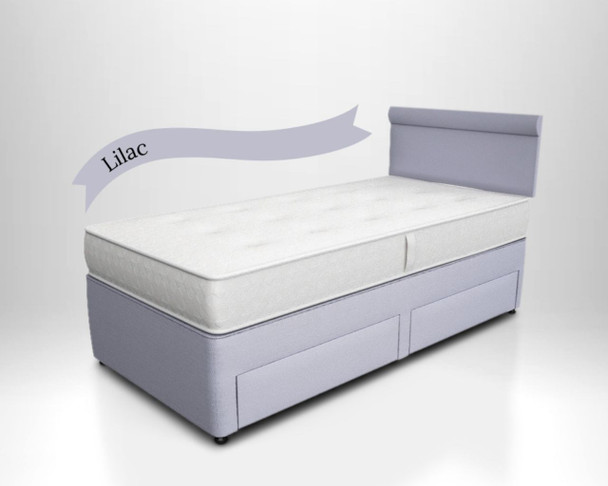 Potter single storage divan bed with 2 side drawers in lilac