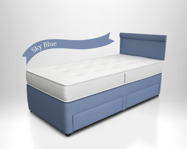 Potter single storage divan bed with 2 side drawers in sky blue