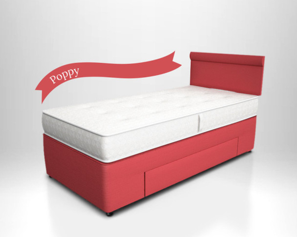 Potter single storage divan with side drawer poppy red