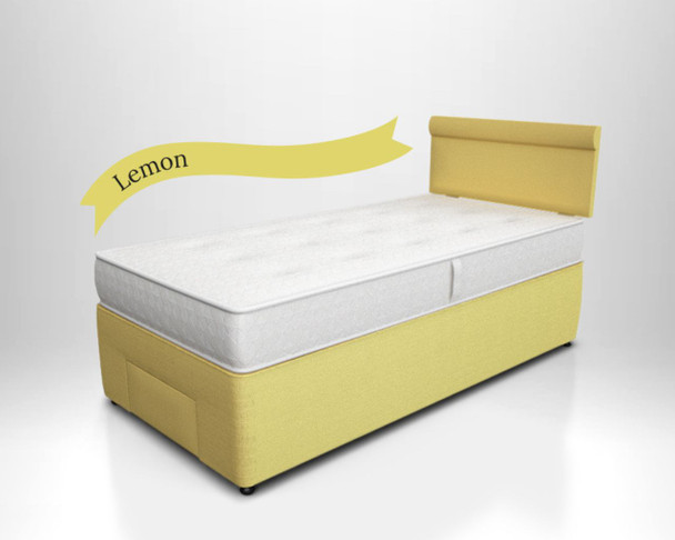 Yellow divan bed with end drawer