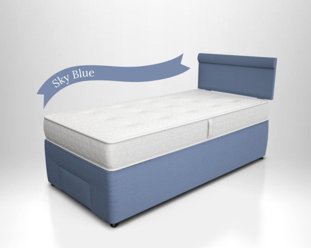 Potter divan bed with end drawer in light blue