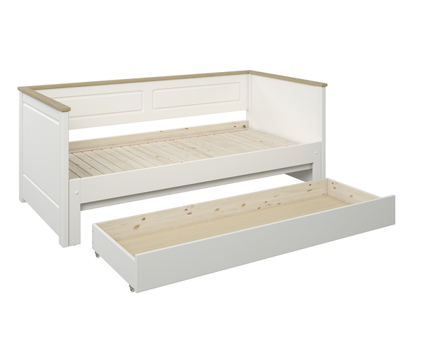 Cut out of heritage extending day bed with drawer open