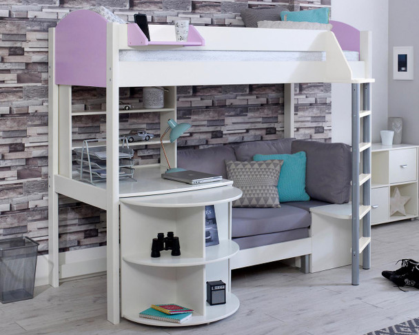 Noah High Sleeper E white/ lilac with grey chair bed