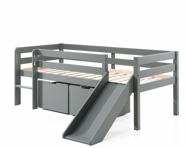 Breeze Low Midsleeper Bed with slide and 2 x storage Grey Angle Cut out