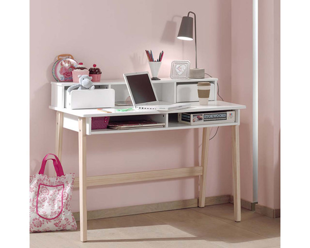 Sherbert desk styled from angle