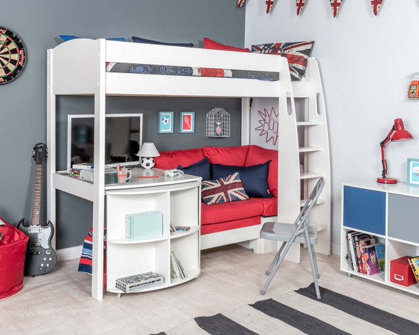 stompa uno s 22 loft bed with pull out desk and red sofa bed