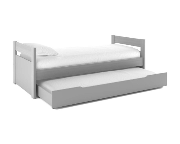 cutout of cabin bed in grey with trundle open