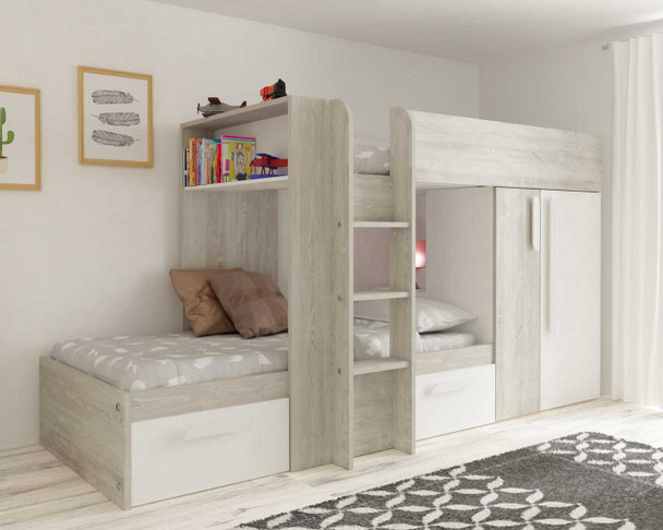 Barca bunk bed in white with ladder on the left side