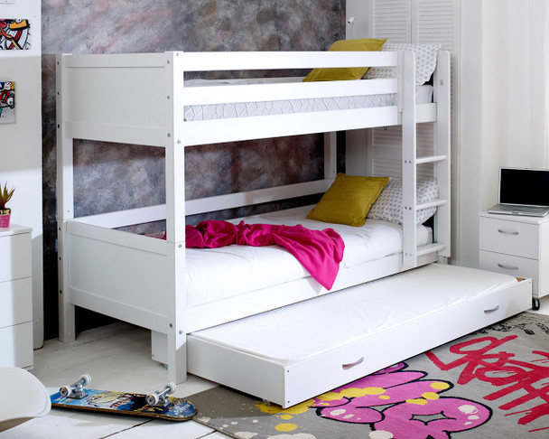 Nordic Bunk Bed 3 with trundle drawer and white headboards