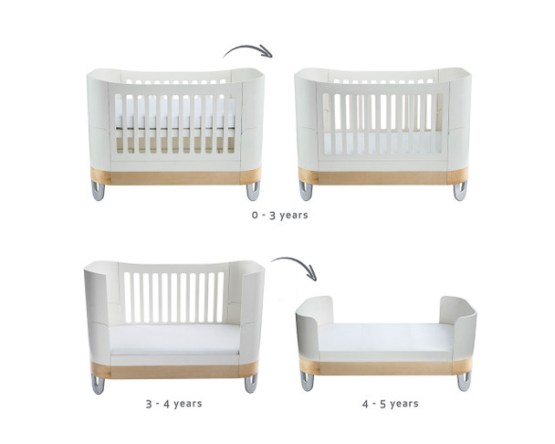 Ways that the white & natural cot can be configured