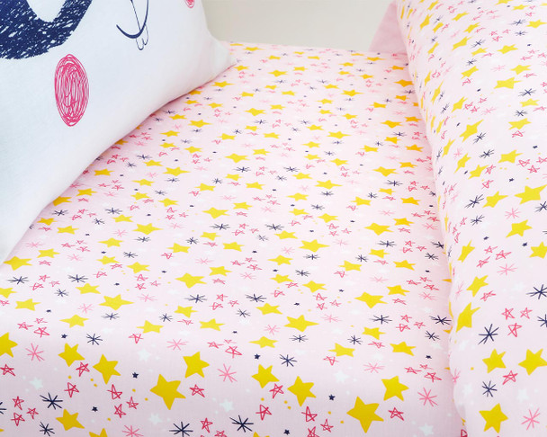 Pink Stars Fitted Sheet (90x190cm)