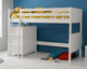 Jango white chest of drawers shown underneath the high sleeper bed