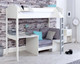 Noah White High Sleeper with Desk and Chair Bed with grey sofa