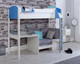 Noah Blue High Sleeper with Desk and Chair Bed with grey sofa