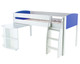 cabin bed with blue headboard and desk