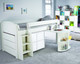 stompa white midsleeper with desk, storage cube and chest of drawers