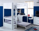 Nordic High sleeper 3 with grooved headboards and grey sofa bed extended