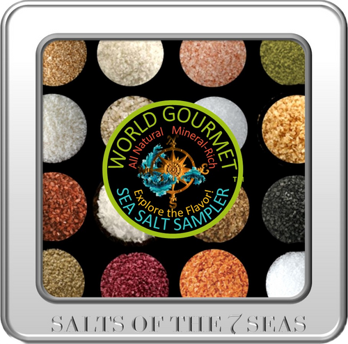 The World Gourmet Sampler features all natural sea salt free of any artificial colors and features  exotic sea salt from Italy, Greece, Australia, France, Hawaii and more!