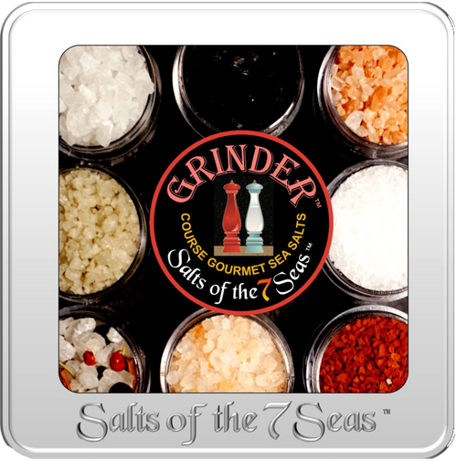 The Grinder Sea Salt Sampler features  flake sea salt, grey, red, pink, and black sea salts from around the world. Sample them all and find your favorite!