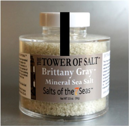 Brittany Gray sea salt is a moist french coarse gray sea salt.  Presented in a heavy acrylic jar that stacks for easy storage.