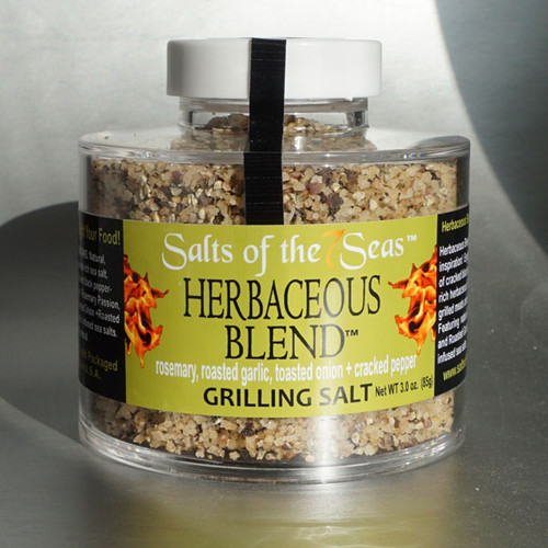 Herb infused sea salt blend featuring rosemary, toasted onion and peppercorns.  Presented in a heavy acrylic jar that stacks for easy storage.