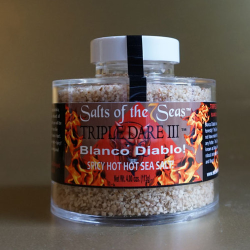 Triple Dare II Griller Seasoning has some ghost pepper in this grilling salt blend.  Presented in a heavy acrylic jar that stacks for easy storage.