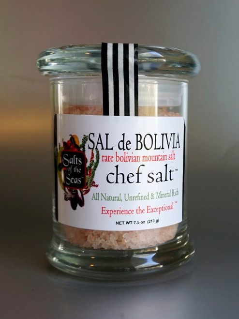 Sal de Bolivia gourmet pink sea salt is  mined from the mountains in Bolivia. Packaged in an air tight glass jar, it is the perfect finishing salt.