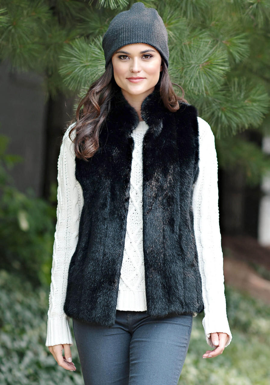 Black Mink Faux Fur Hook Vest