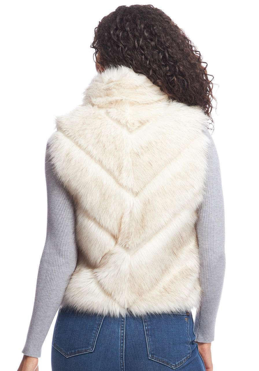 Ivory Chevron Reversible Faux Fur Zip Vest