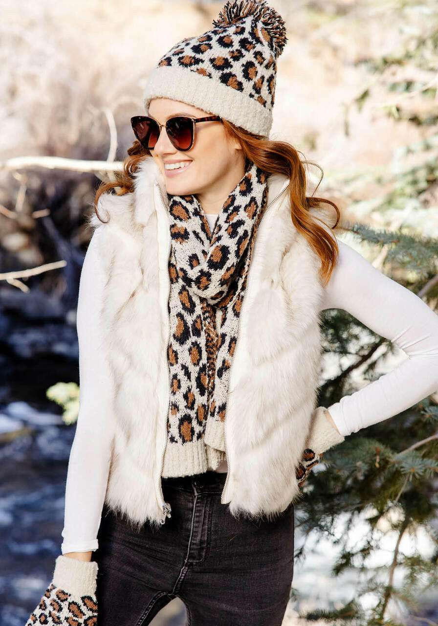 Ivory Chevron Reversible Faux Fur Zip Vest Collections