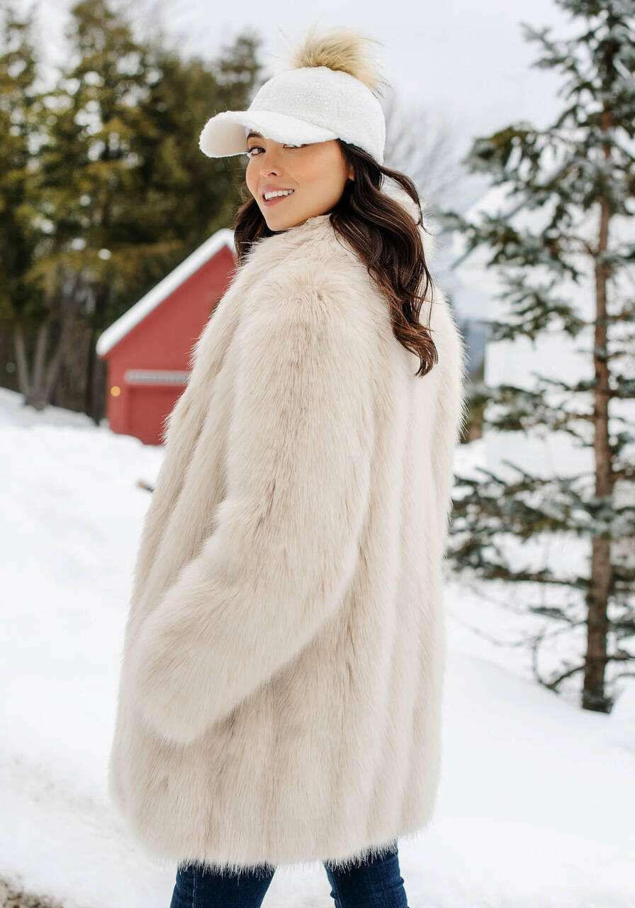 Fabulous Furs Men's Shawl Collar Faux Fur Coat Arctic Wolf
